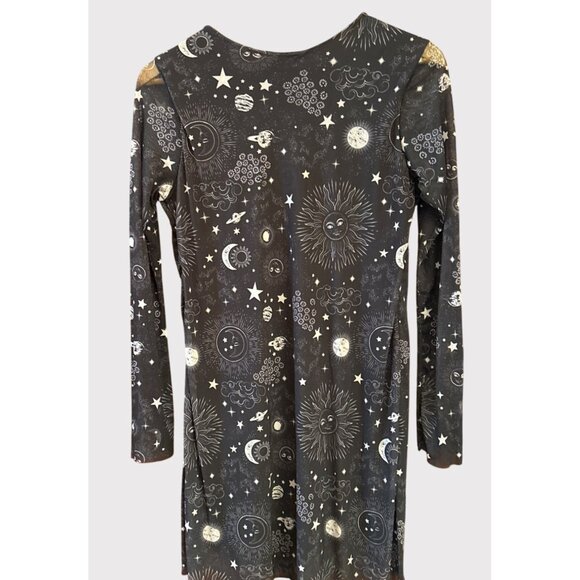 Y2K Marisa Atitude Black Sheer Celestial Sun Moon Star Print Dress Cosmic Goth - Picture 4 of 4